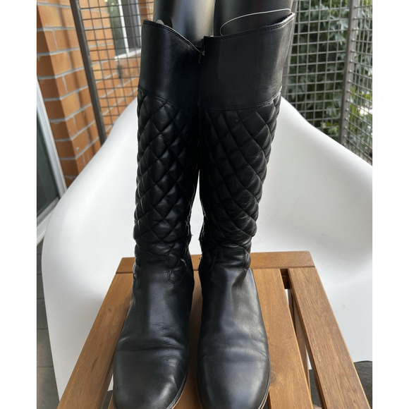 Corso Como 1" Flat tall black leather Quilted boots zipper comfort Size 9 M - Picture 4 of 13